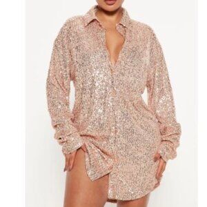 Lumina Sequin Shirt Dress - Rose Gold